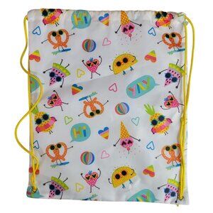 Newclassic Drawstring Cinch Bag White Multi Snack Beach Taco Pretzels Hearts